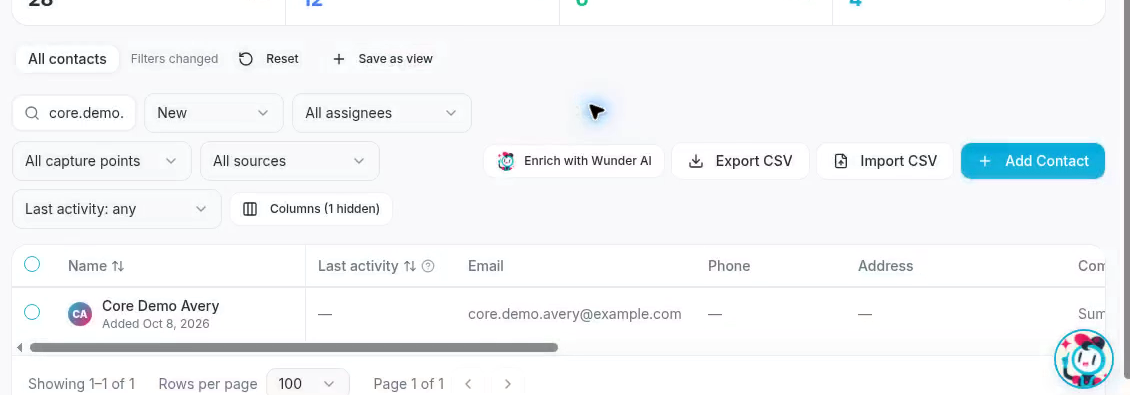 The Name heading can change the contact sort order.