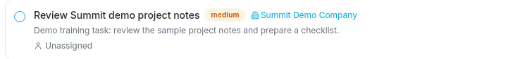 The checkbox beside an open task controls completion. Select the title to edit instead.