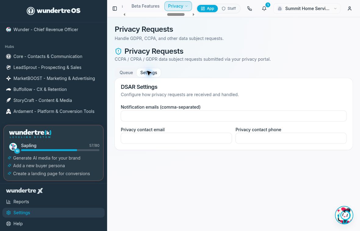 Review notification and privacy contacts before entering approved changes.