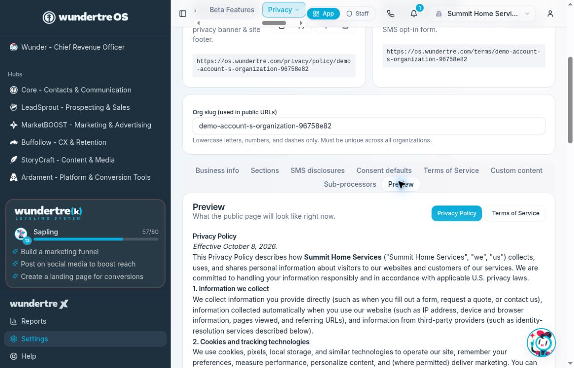 Legal Pages policy preview